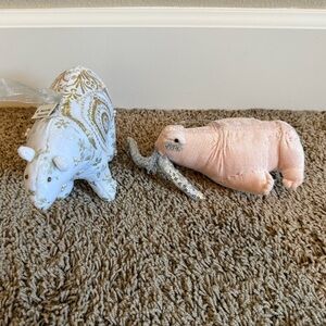 Anthropologie Set of Two Plush Animal Christmas Otnaments - Bear & Walrus